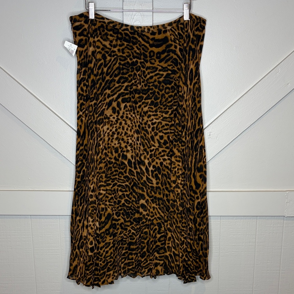 LRL Lauren Ralph Lauren Ocelot Animal Print Pleated Georgette Skirt Women's 14 - Picture 4 of 16